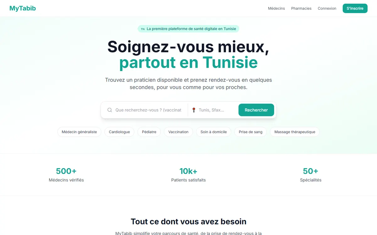 Page d'accueil de MyTabib sur ordinateur