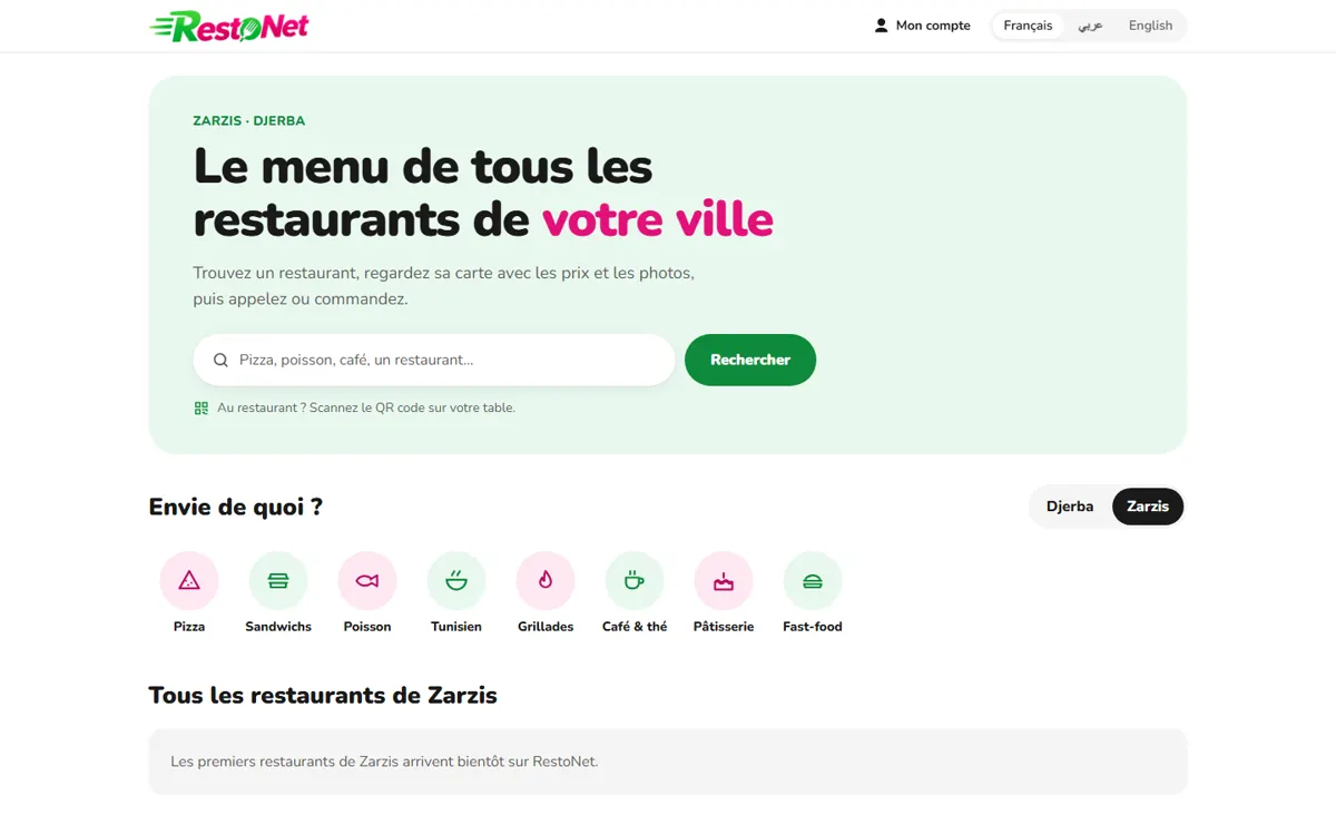 Page d'accueil de RestoNet sur ordinateur